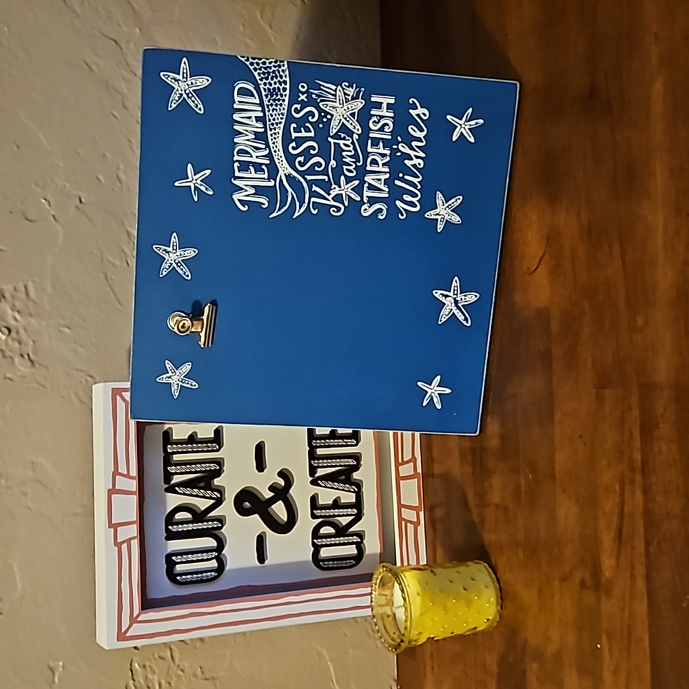 Mermaid Kisses and Starfish Wishes Sign Blue Picture Frame